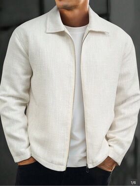 Classic Ivory Zip-Front Men's Jacket